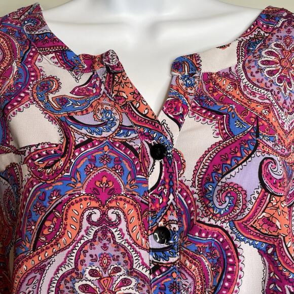 Catherines Women's Pink Blue Paisley Blouse Size‎ Petite 1XW Flowy Artsy Boho - Picture 7 of 13